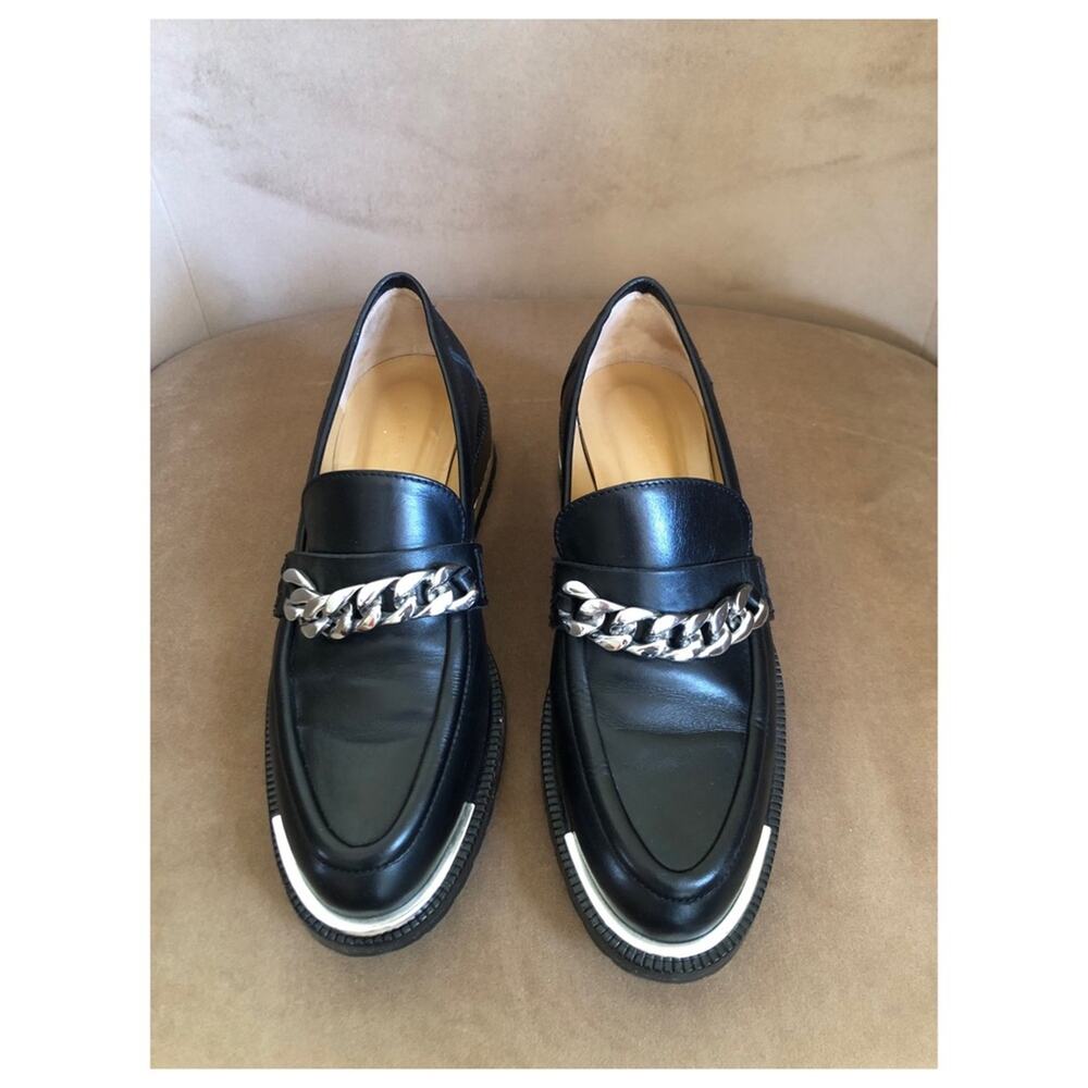 Barbara Bui Black Leather Silver Chain Link Loafers 37